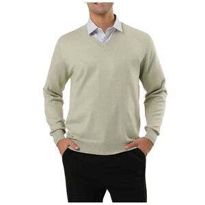 Georegtown Beige Long Sleeves Ribbed Cuffs And Hem V Neck Preppy Sweater Size XL